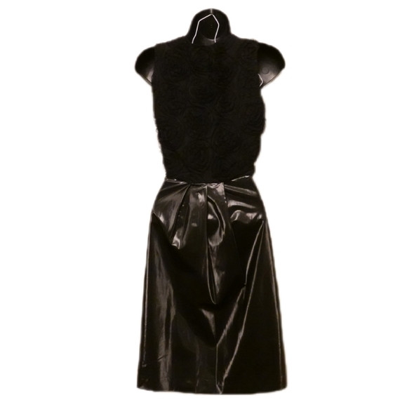 POLECI Black Dress with Shiney Skirt and Rosettes of Tulle Bodice - Picture 5 of 5